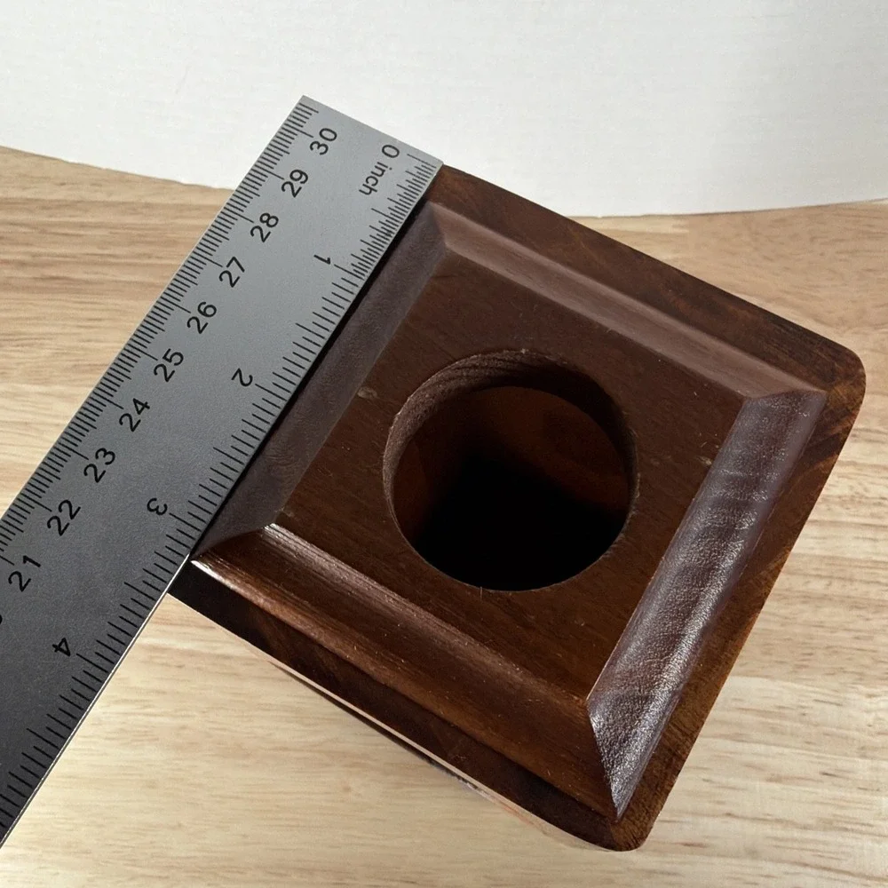 RETRO WOOD PHOTO PICTURE FRAME ROTATING DESK CADDY PENCIL HOLDER 2x3 OVAL 4 Pics